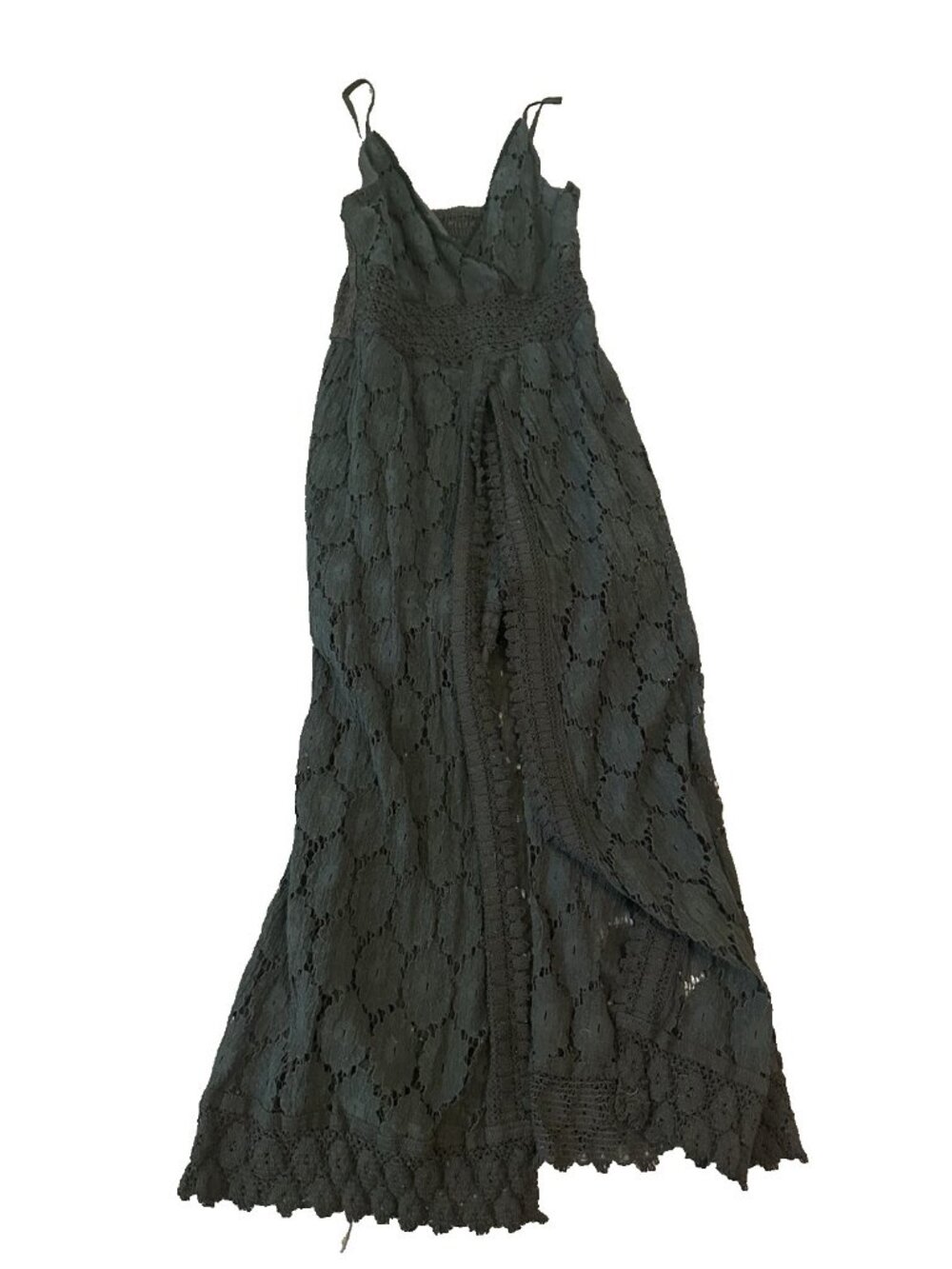 Cupshe Black Lace Maxi Slit Dress S Built In Shorts Crochet Boho Whimsigoth Y2K